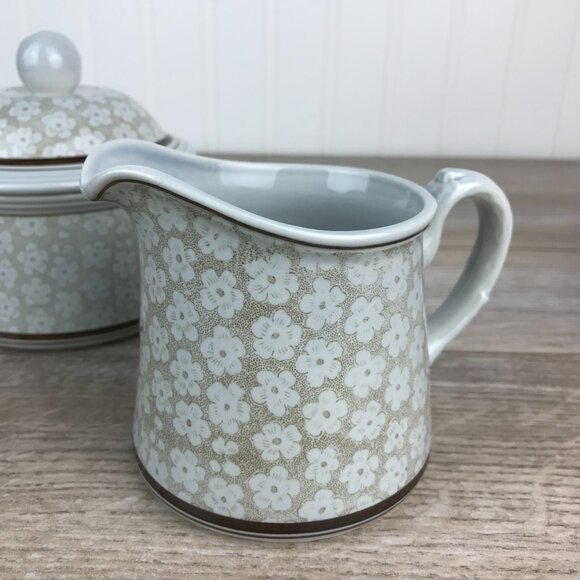 Vintage Villeroy & Boch Sugar Bowl and Creamer Set, Dalarna Blue & Brown Floral - Picture 3 of 13
